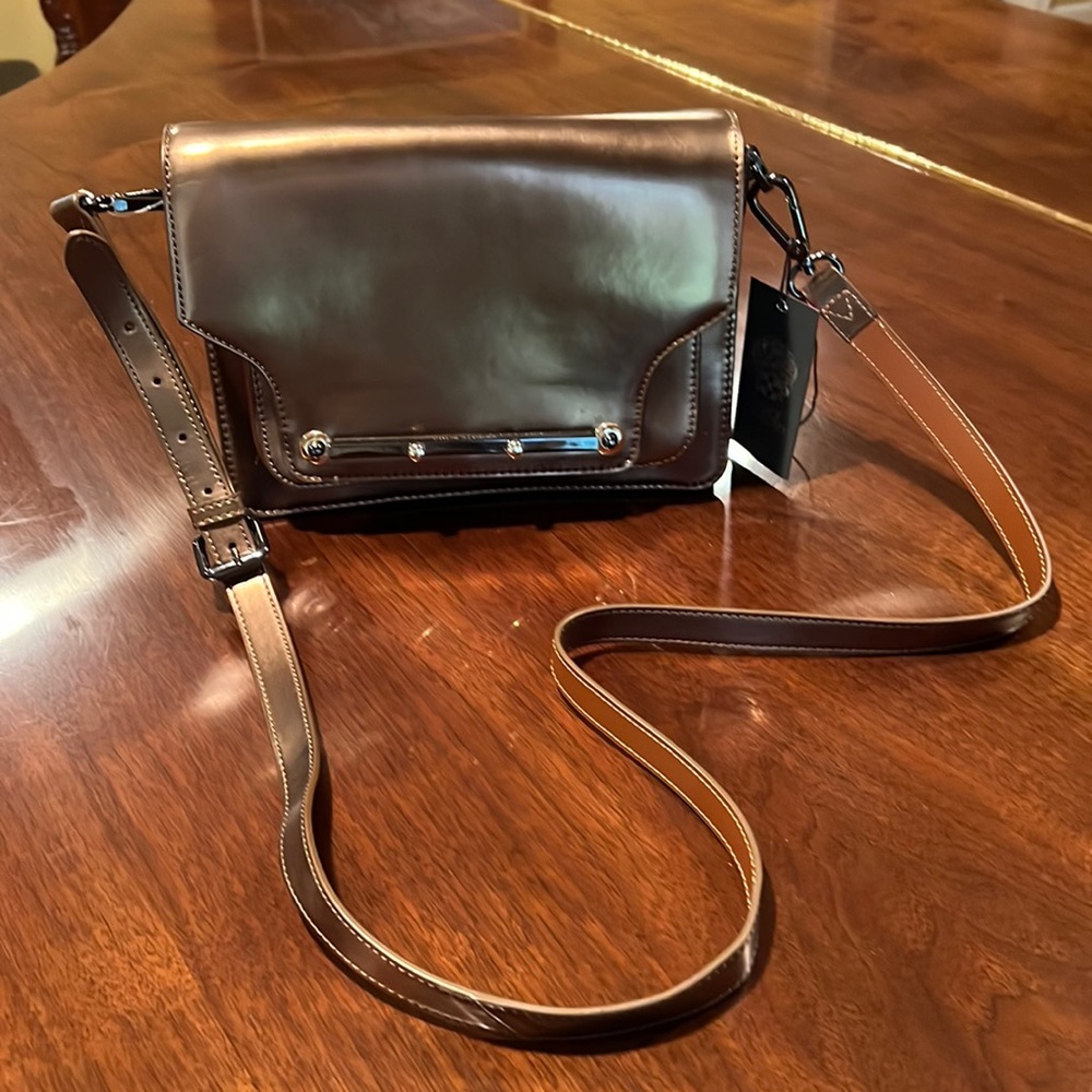 NWT Vince Camuto Dark Gold Cross Body bag. Leather; Never Used, Brand New.